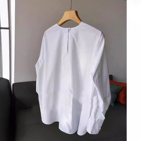 Damen Oversize-Bluse aus leichtem Baumwollmix mit weiten Ballonärmeln und verlängertem Rückensaum Nord Taschen