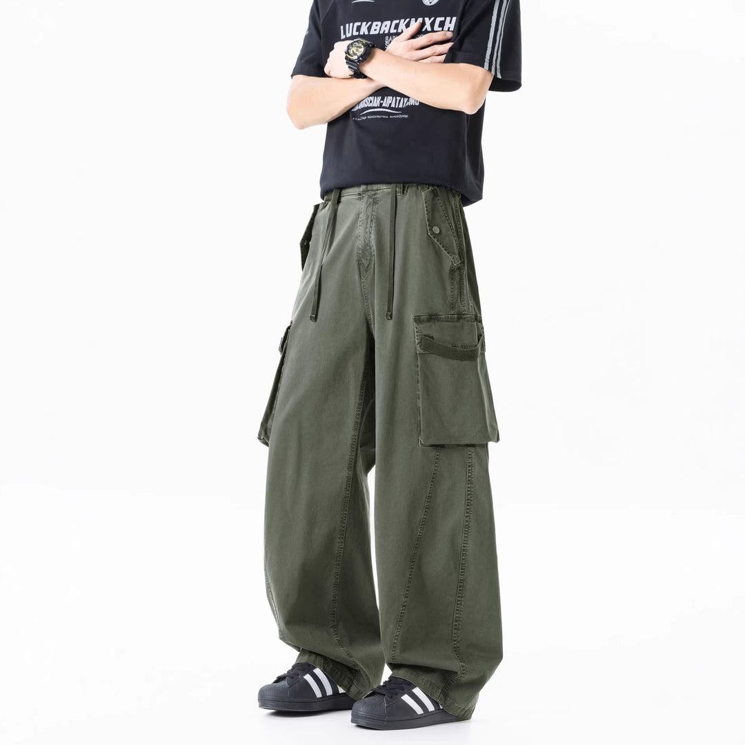 Herren Weite Cargo-Bundfaltenhose mit Tunnelzug und großen Klappentaschen Nord Taschen