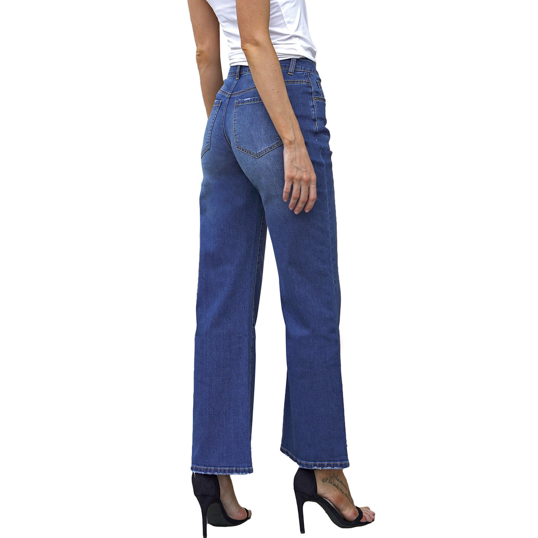 Damen Hochtaillierte gerade geschnittene Cropped-Jeans mit rohem Saum Nord Taschen