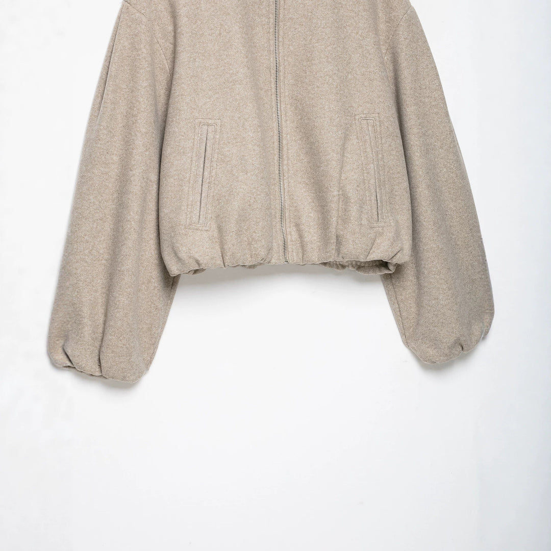 Damen Cropped Wollmix-Blousonjacke mit hohem Funnelkragen, Reißverschluss und gerafftem Saum Nord Taschen