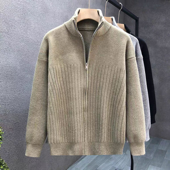 Herren Oversize Feinstrick-Pullover mit halbem Reißverschluss und markanter Rippenstruktur Nord Taschen