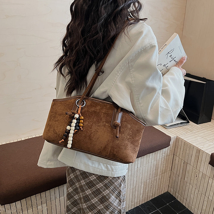 Damen modische Henkeltasche aus weichem Wildleder mit dekorativen Perlen Nord Taschen