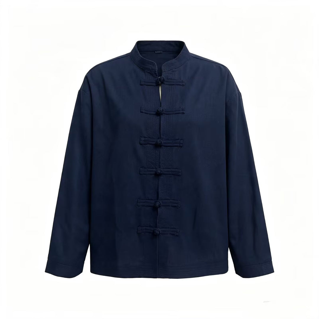 Herren Lockere Baumwoll‑Leinen Jacke im China‑Style mit Stehkragen und Knotenverschlüssen Nord Taschen