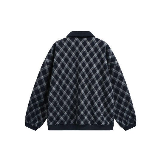 Damen Karierter Oversize‑Polo‑Pullover mit Halbknopfleiste und Rippbündchen Nord Taschen