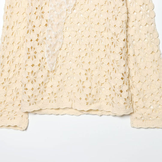 Damen gehäkelter Floralpullover mit Rundhalsausschnitt und Ajourmuster Nord Taschen