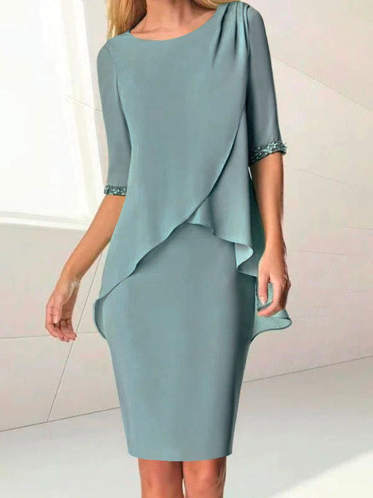 Damen Elegantes Wickelkleid mit Schwingendem Saum und Spitze Nord Taschen
