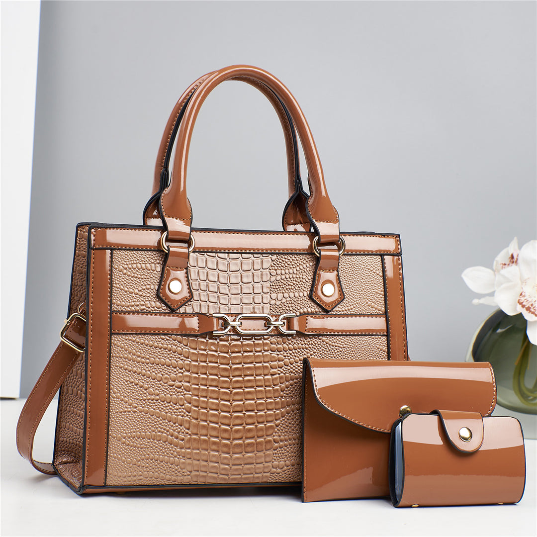 Damen elegante Handtasche mit hochwertiger Kroko-Prägung und abnehmbarer Clutch Nord Taschen