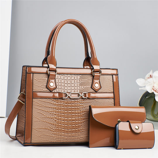 Damen elegante Handtasche mit hochwertiger Kroko-Prägung und abnehmbarer Clutch Nord Taschen