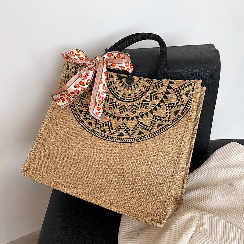 Damen Jute-Tragetasche mit stilvollem Sonnendesign Nord Taschen