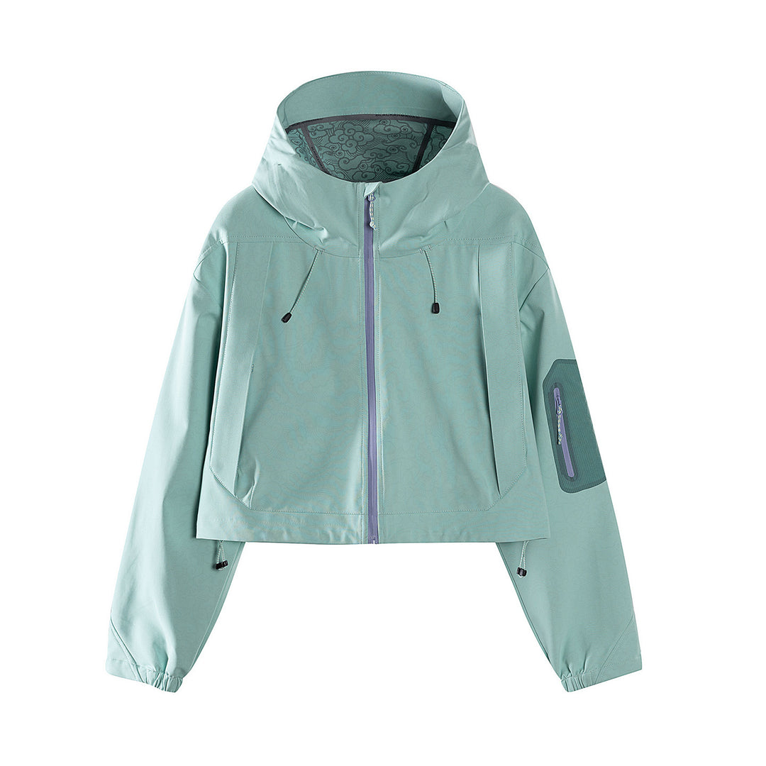 Damen Kurze wasserdichte Kapuzenjacke mit verstellbarem Saum und Ärmeltasche Nord Taschen