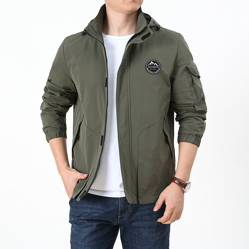 Herren Leichter Kapuzen-Softshellblouson im Urban-Outdoor-Stil mit Ärmeltasche und elastischen Bündchen Nord Taschen