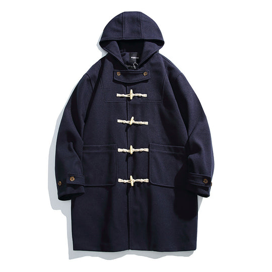 Herren Wollmix-Dufflecoat mit Kapuze und Knebelverschlüssen Nord Taschen