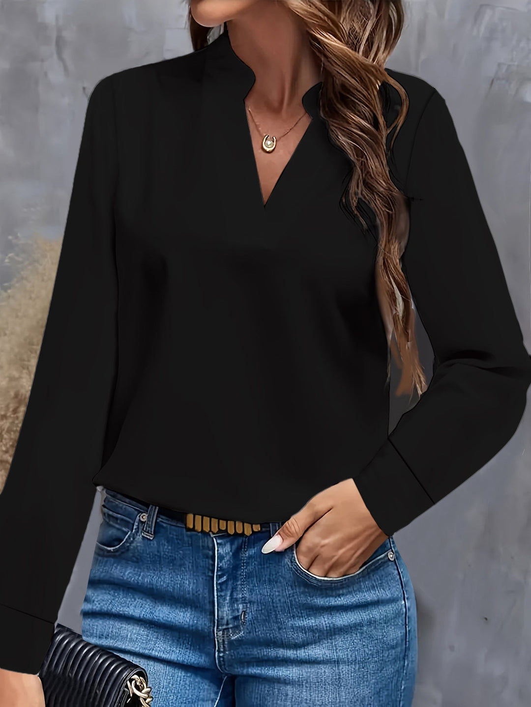 Damen Bluse mit Stehkragen und langen Ärmeln - Arvani