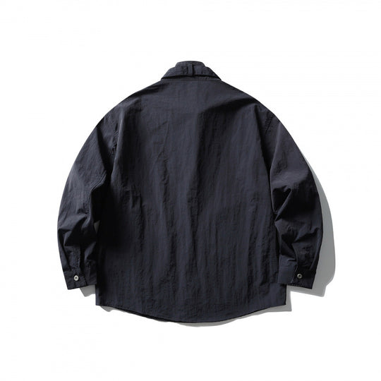 Unisex Weites Crinkle-Hemd mit hochschließendem Stehkragen und verdeckter Knopfleiste Nord Taschen