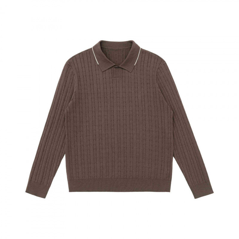 Herren Polokragen-Strickpullover mit Zopfmuster und feiner Knopfleiste Nord Taschen