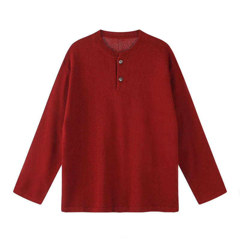 Unisex Oversize-Strickpullover mit Henley-Knopfleiste, geradem Saum und leichter Struktur Nord Taschen