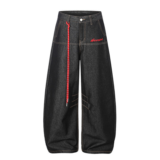 Damen Extraweite Palazzo-Jeans mit dekorativem Kordelzug und Ziernähten Nord Taschen
