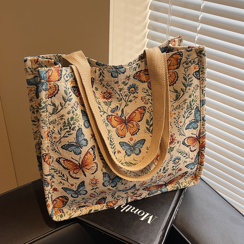 Damen Jute-Shopper mit floralen Schmetterlingsmotiven Nord Taschen