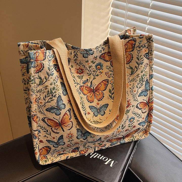 Damen Jute-Shopper mit floralen Schmetterlingsmotiven Nord Taschen
