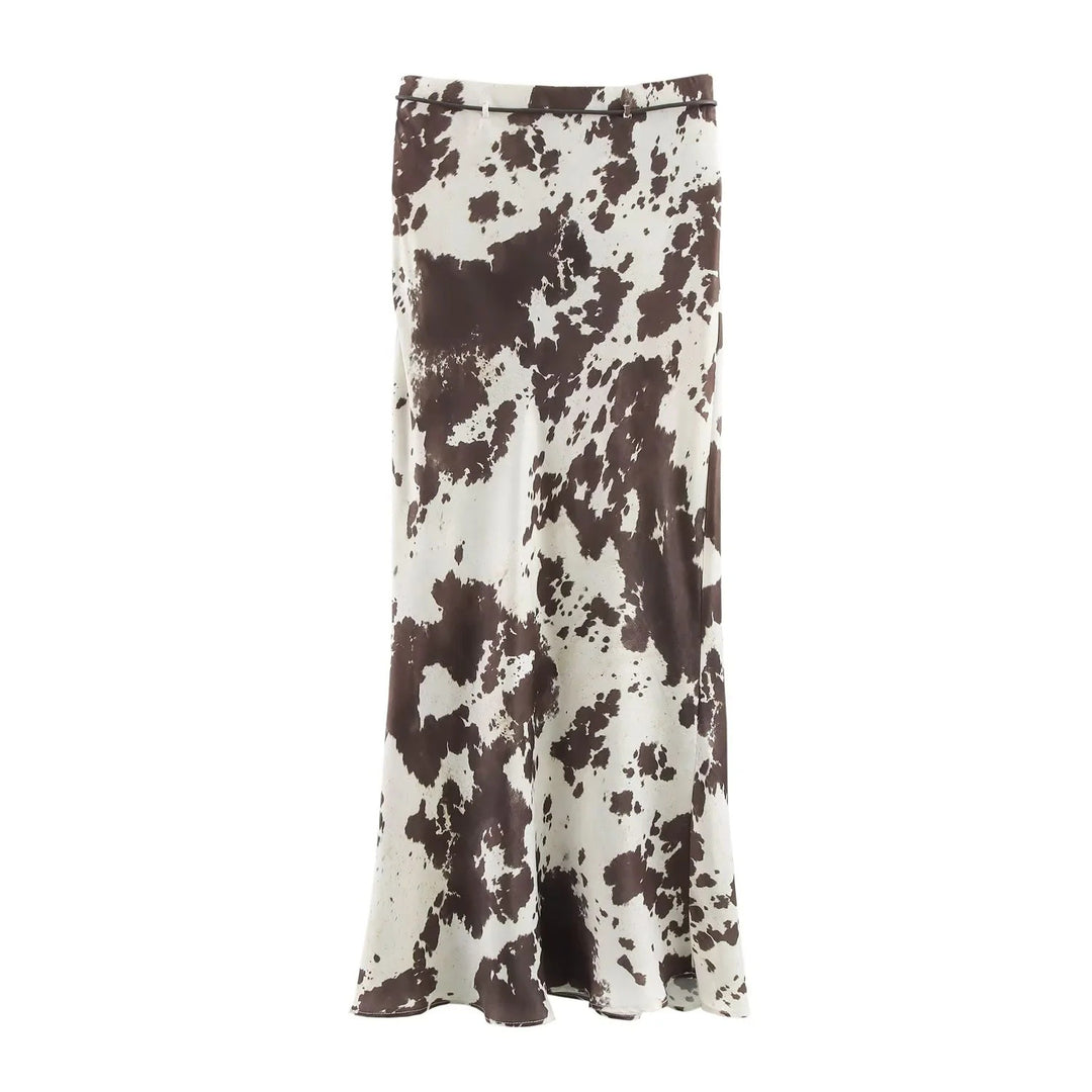 Damen 70+ weite seidige Hemdbluse mit Cow‑Print und verdeckter Knopfleiste Nord Taschen