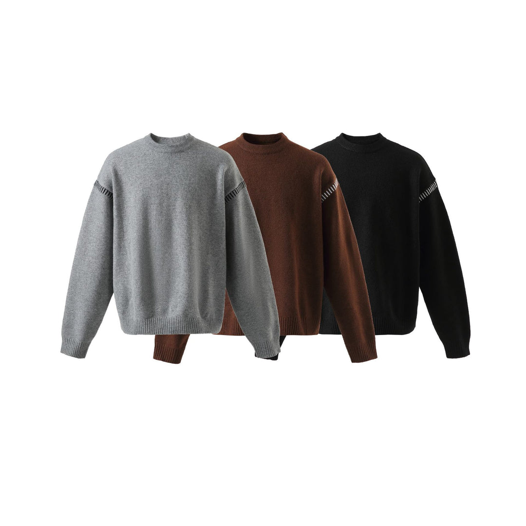 Damen Weicher Oversize Wollmix-Pullover mit Rundhalsausschnitt und dekorativer Schulternaht Nord Taschen