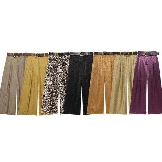 Damen High‑Waist Palazzo‑Hose mit Leoparden‑Print, weitem Bein und Ziergürtel Nord Taschen