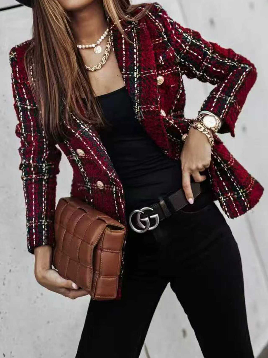 Damen Eleganter Strukturierter Blazer Nord Taschen