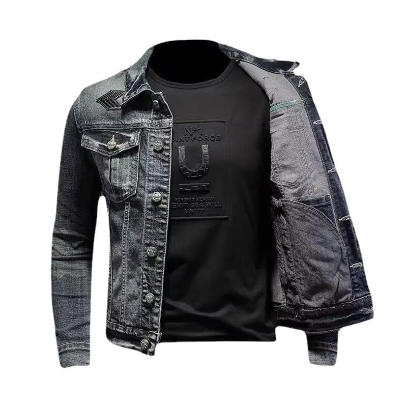 Herren Jeansjacke mit Used-Waschung, aufgesetzten Brusttaschen und dezenter Stickerei Nord Taschen