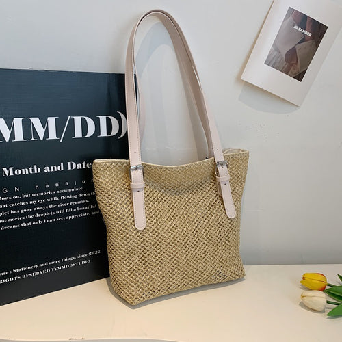 Damen stimmungsvolle Basttragetasche mit elegantem Perlenanhänger Nord Taschen