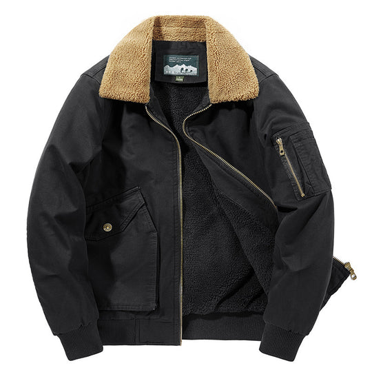 Herren Aviator-Blouson aus Canvas mit Sherpa-Kragen, Teddyfleece-Innenfutter und Multifunktions-Taschen Nord Taschen