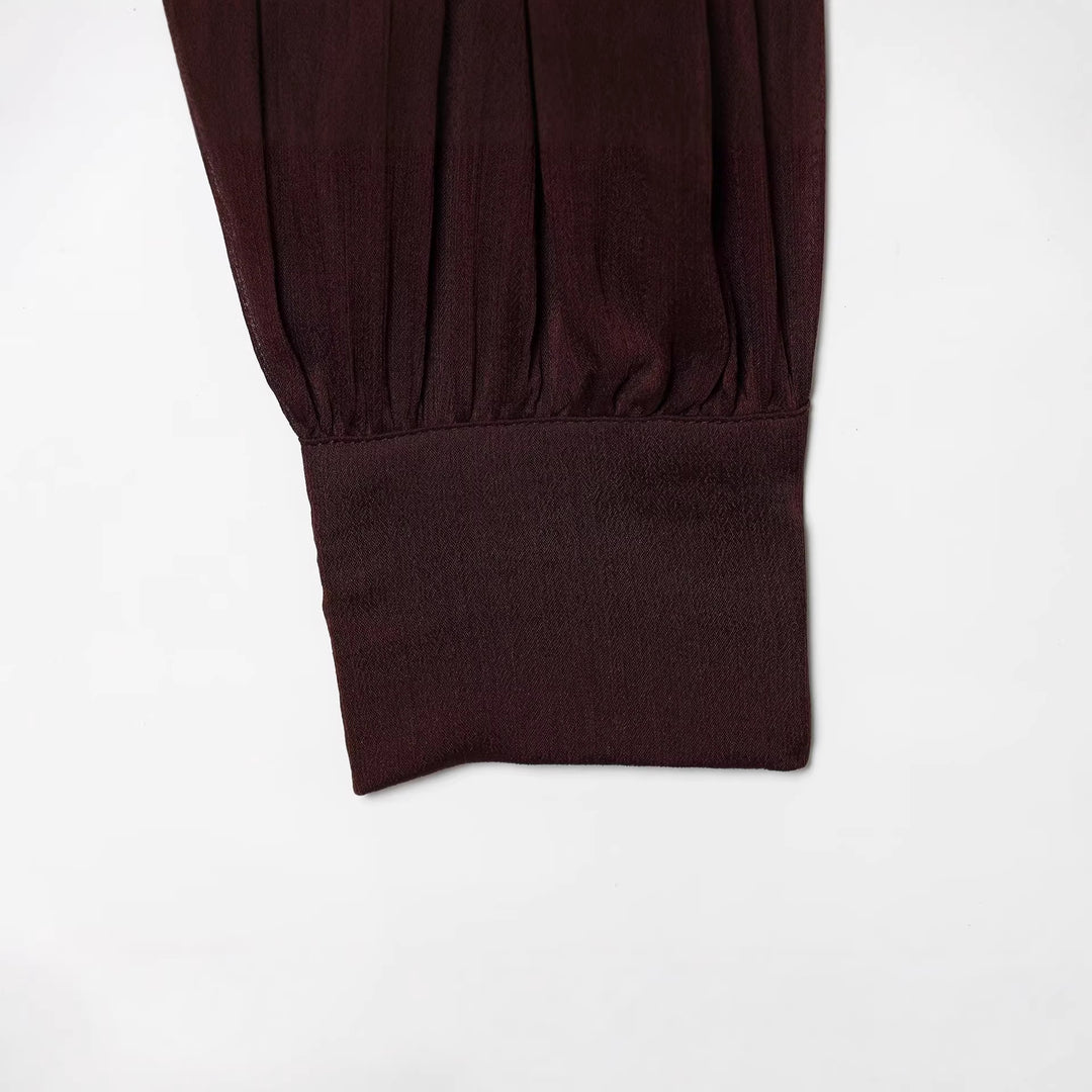 Damen Kurzgeschnittene Wickelbluse mit Stehkragen und voluminösen Ballonärmeln Nord Taschen