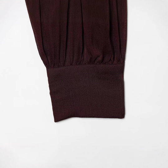 Damen Kurzgeschnittene Wickelbluse mit Stehkragen und voluminösen Ballonärmeln Nord Taschen