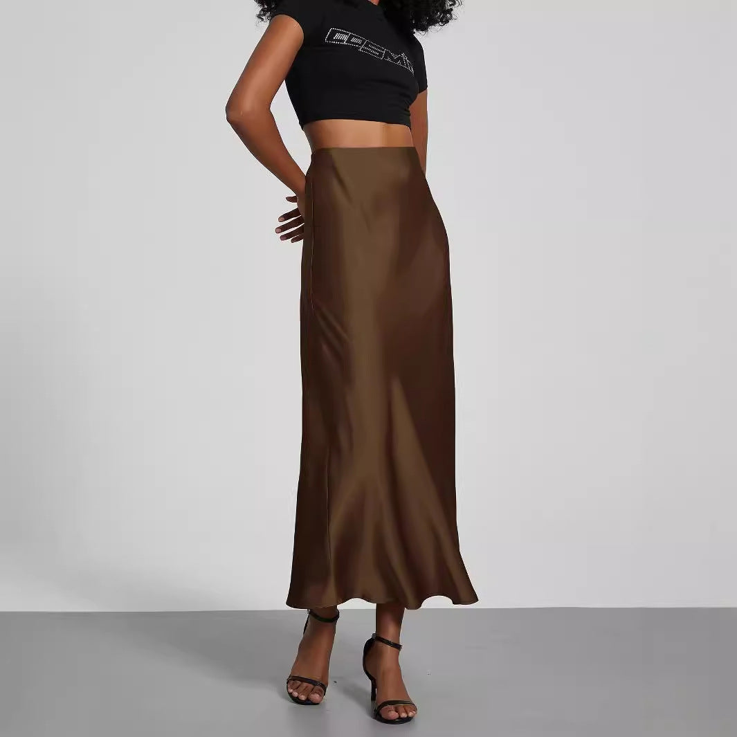 Damen Satin-Midirock mit hoher Taille und Bias-Cut Nord Taschen