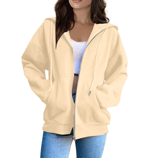 Damen nan lässige Kapuzenjacke mit durchgehendem Reißverschluss, Kängurutaschen und voluminösen Raglanärmeln Nord Taschen