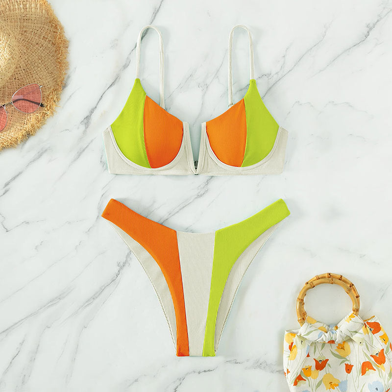 Damen Bikini-Set mit trendigem Farbblockdesign und verstellbaren Trägern