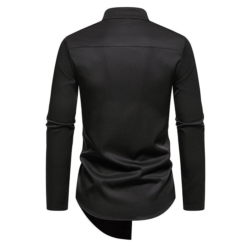 Herren elegantes Langarm-Hemd mit modernem Stehkragen und asymmetrischem Schnitt Nord Taschen