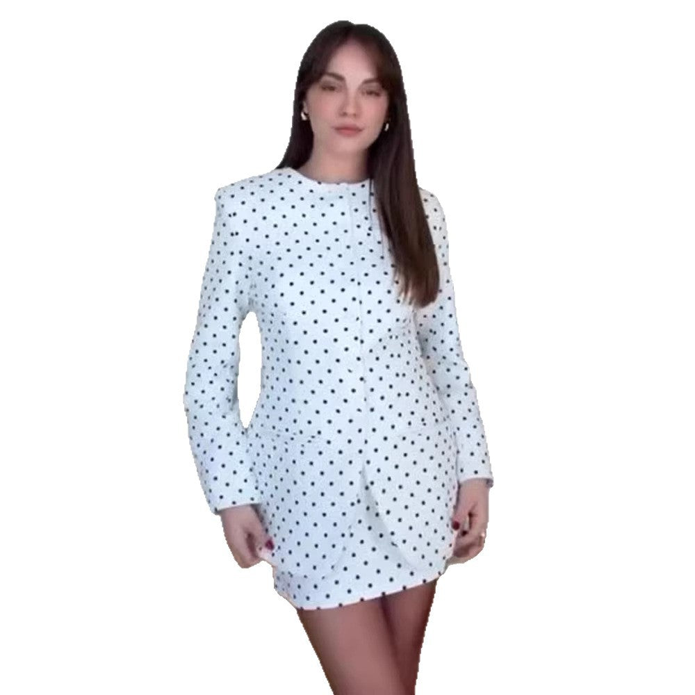 Damen Oversize Tupfen-Blazer mit skulpturaler Schulter und rundem Ausschnitt Nord Taschen