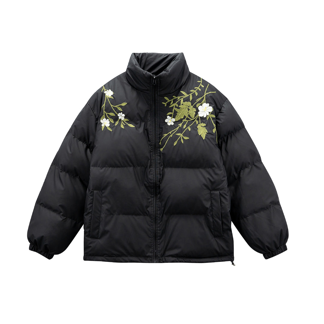 Damen Gepolsterte Oversize-Steppjacke mit Stehkragen und Blumenstickerei Nord Taschen