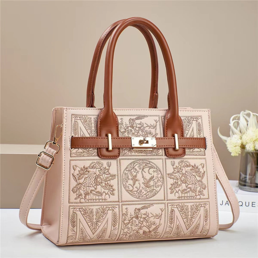 Damen elegante Handtasche mit kunstvollem Stickdesign und abnehmbarem Schulterriemen Nord Taschen