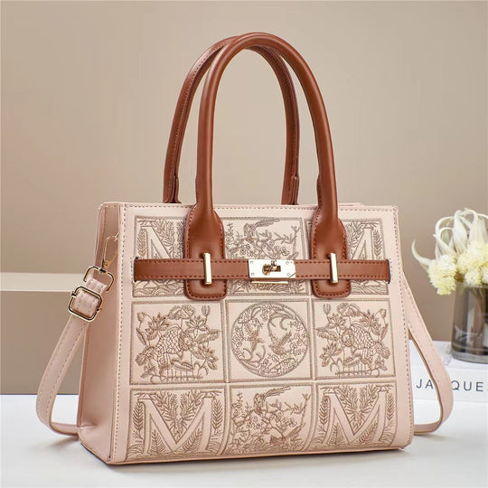 Damen elegante Handtasche mit kunstvollem Stickdesign und abnehmbarem Schulterriemen Nord Taschen
