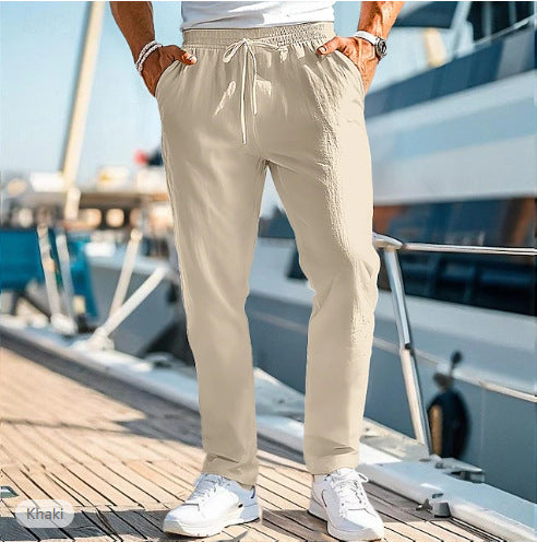 Herren lässige Leinenmisch-Joggerhose mit Kordelzug, angeschrägten Eingrifftaschen und schmalem Knöchelabschluss Nord Taschen
