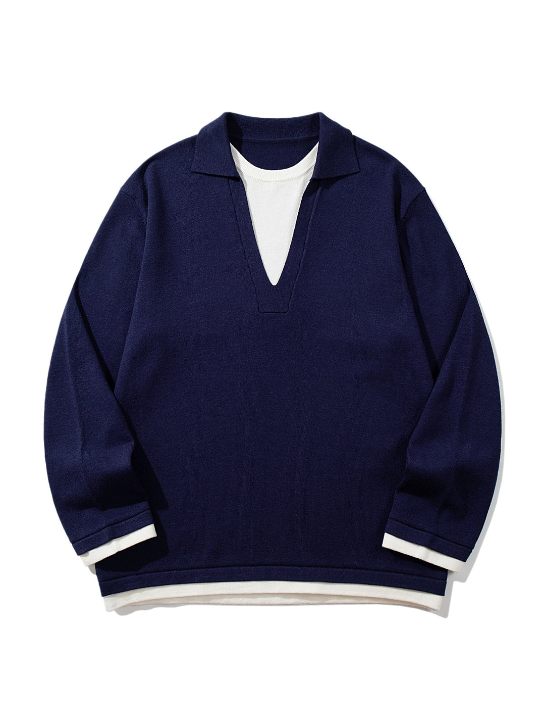 Unisex Lässiger Oversize Strickpullover mit tiefem V Einsatz und Hemd‑Layer Optik Nord Taschen
