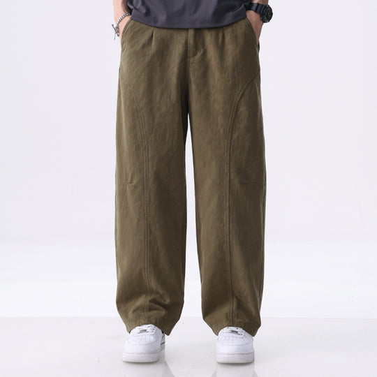 Herren Locker geschnittene Utility-Hose mit weitem Bein, markanten Ziernähten und elastischem Bund Nord Taschen