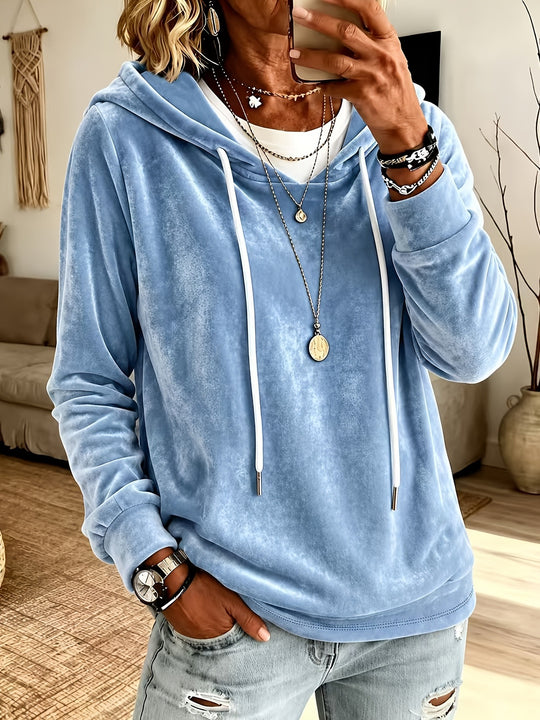 Damen Samt-Kapuzenpullover mit Relaxed-Fit und Kordelzug Nord Taschen