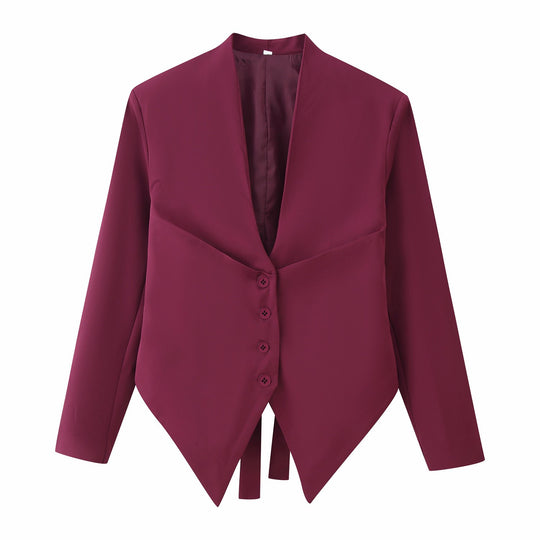 Damen Taillierte Blazerjacke mit Schalkragen, asymmetrischem Zipfelsaum und Knopfverschluss Nord Taschen