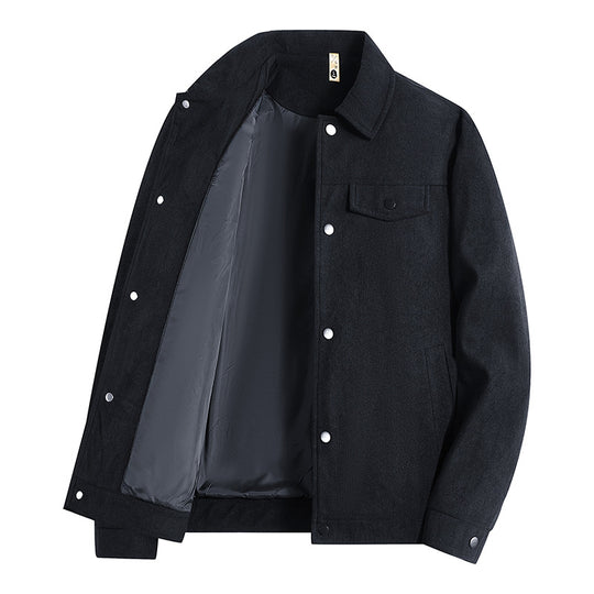 Herren Truckerjacke im Veloursleder-Look mit Druckknopfverschluss und Brustklappen Nord Taschen