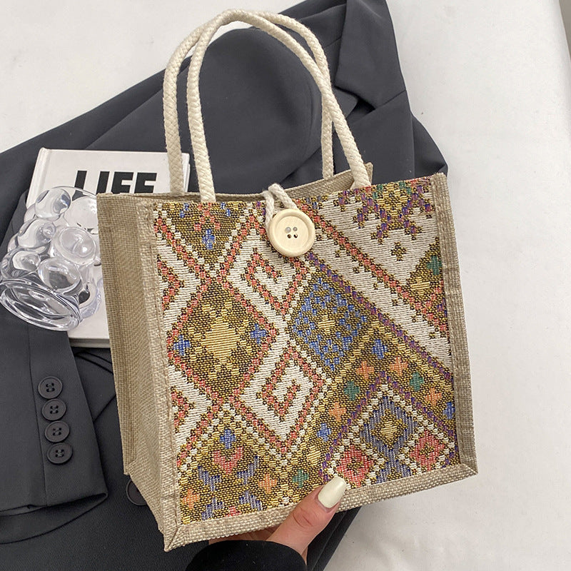 Damen Jute-Tasche mit kunstvollem, gewebtem Muster und praktischen Henkeln Nord Taschen