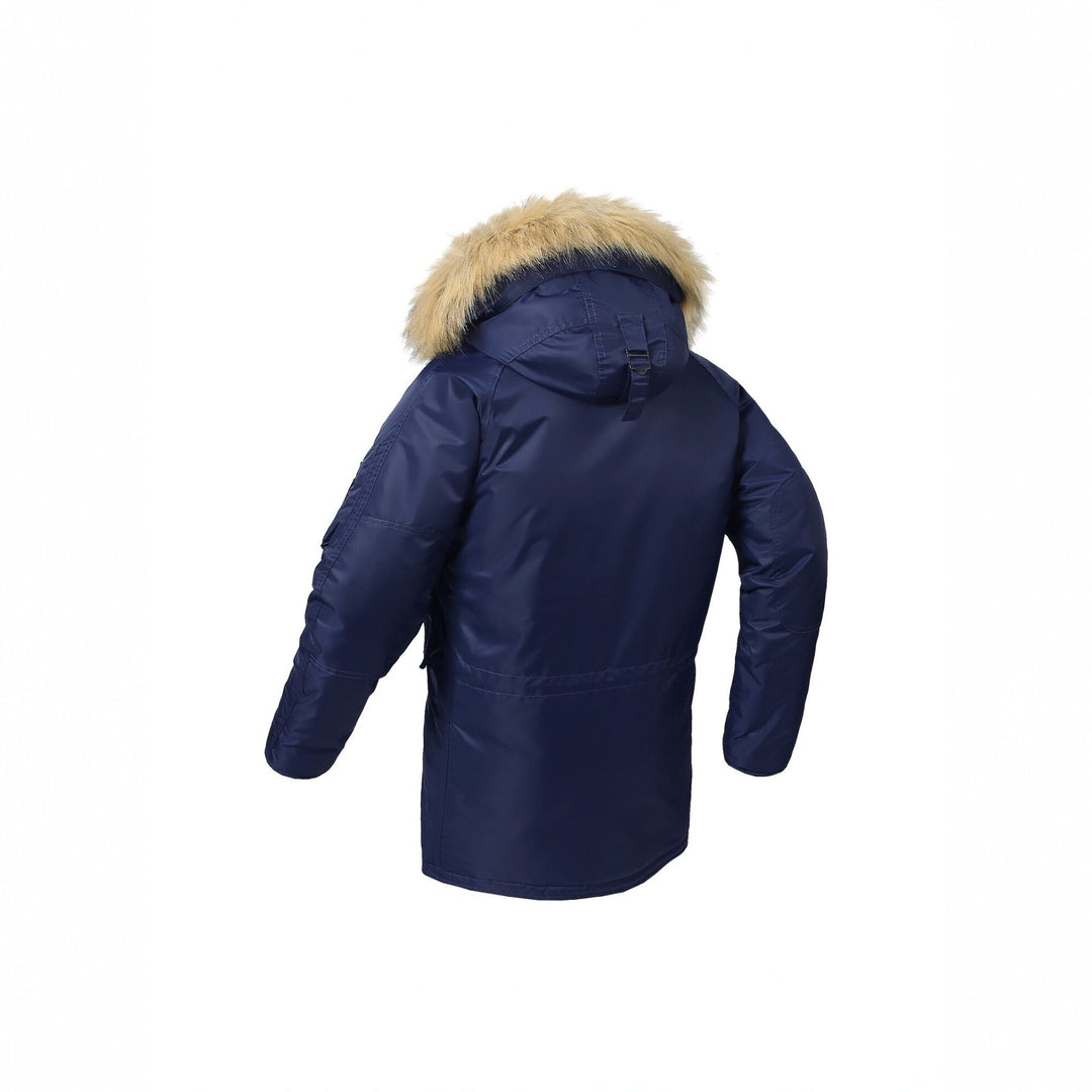 Herren langer isolierter Parka mit Kunstfellkapuze und Thermowattierung Nord Taschen