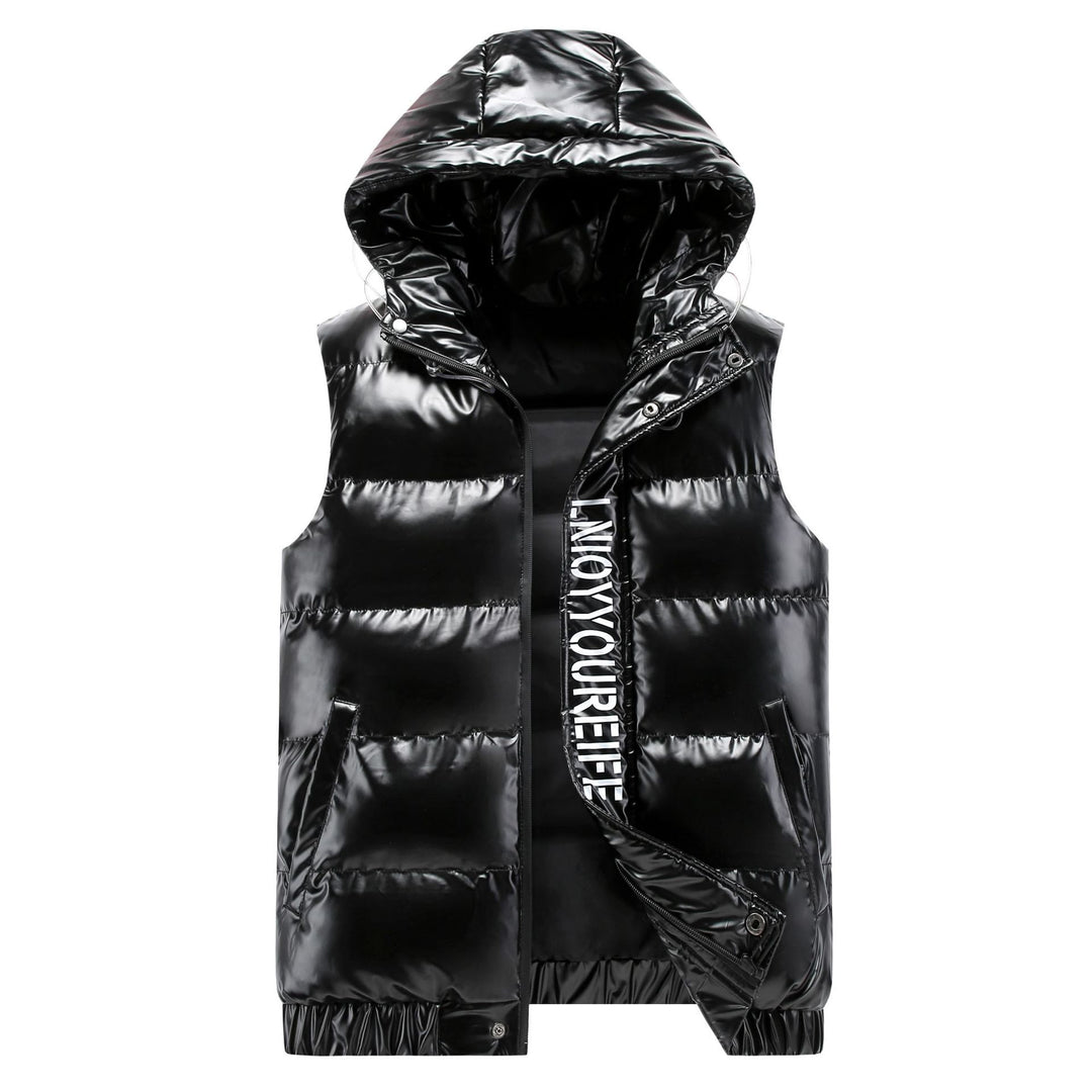 Damen Ärmelose hochglänzende Steppweste mit Kapuze und Thermoisolierung Nord Taschen