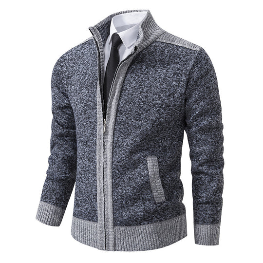 Herren Strickjacke mit Reißverschluss, Stehkragen und kontrastbesetzten Schultern Nord Taschen